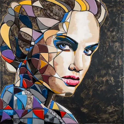 ARTEMIS · Squared Faces, Acrylic on canvas, partly 24 karat gold leaf, 120 x 120 cm · Gemälde von Thomas Salamonski