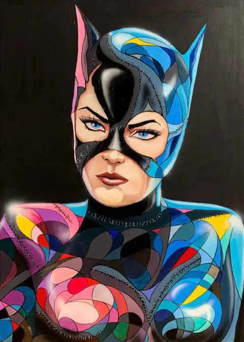CAT WOMAN · HEROS, Acrylic on wooden canvas, sealed with resin, 70 x 100 cm · Gemälde von Thomas Salamonski