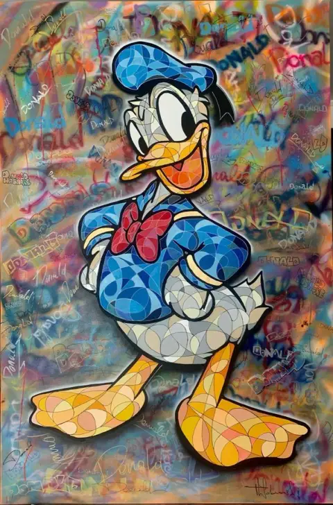 DONALD · Pop Art, Acrylic on canvas, 24 Karat Gold leaf, 120 x 80 cm · Gemälde von Thomas Salamonski