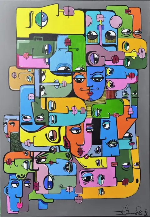 WTF · Squared Faces, Acrylic on canvas, 80 x 100 cm · Gemälde von Thomas Salamonski