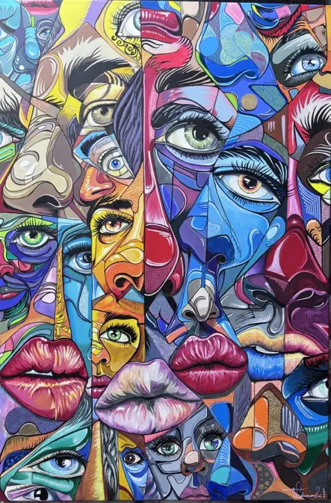 FACES · Squared Faces, Acrylic on canvas, 160 x 120 cm · Gemälde von Thomas Salamonski