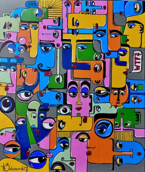 WTF 2 · Squared Faces, Acrylic on canvas, 80 x 100 cm · Gemälde von Thomas Salamonski