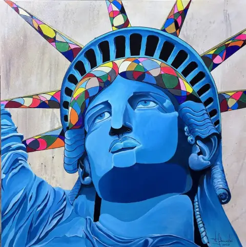 LIBERTY · Around The World Connected, Acrylic on canvas, 105 x 105 cm · Gemälde von Thomas Salamonski