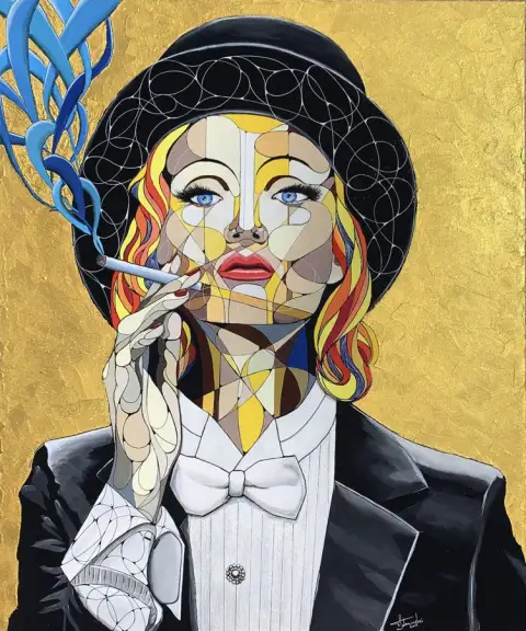 MARLENE · Squared Faces, Acrylic on canvas, partly 24 karat gold leaf, 120 x 100 cm · Gemälde von Thomas Salamonski
