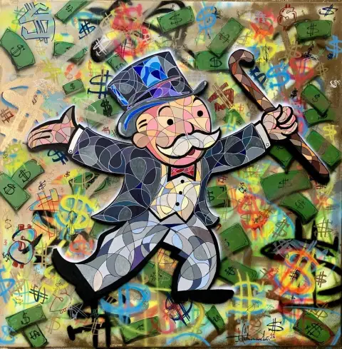 MONOPOLYMAN · Pop Art, Acrylic on canvas, 24 Karat Gold leaf, 80 x 80 cm · Gemälde von Thomas Salamonski