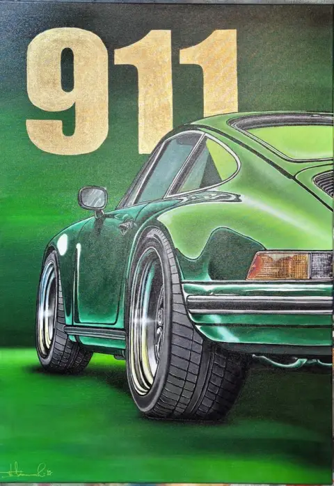 PORSCHE 911 · Special, Acrylic on canvas, 24 Karat Gold leaf, 120 x 100 cm · Gemälde von Thomas Salamonski