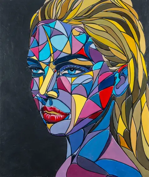VIVIAN · Squared Faces, Acrylic on canvas, partly 24 karat gold leaf, 120 x 100 cm · Gemälde von Thomas Salamonski