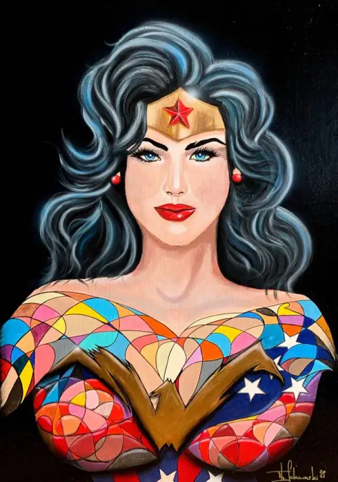 WONDER WOMAN · HEROS, Acrylic on wooden canvas, sealed with resin, 70 x 100 cm · Gemälde von Thomas Salamonski