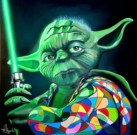 YODA · HEROS, Acrylic on wooden canvas, sealed with resin, 80 x 80 cm · Gemälde von Thomas Salamonski