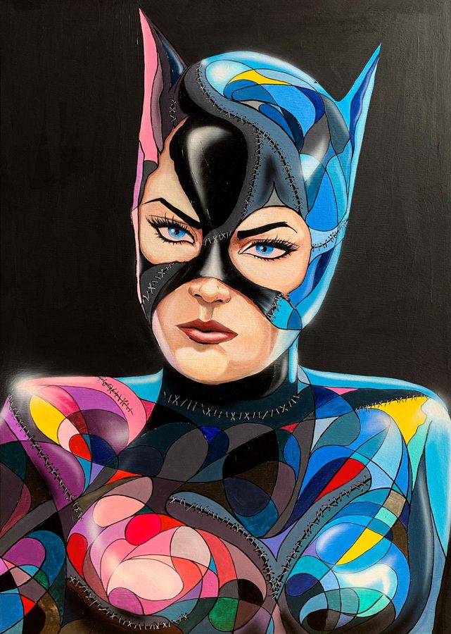 CAT WOMAN · HEROS, Acrylic on wooden canvas, sealed with resin, 70 x 100 cm · Gemälde von Thomas Salamonski
