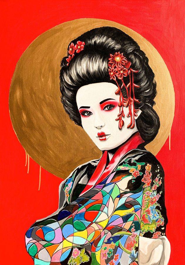 GEISHA · Around The World Connected, Acrylic on canvas, 70 x 100 cm · Gemälde von Thomas Salamonski