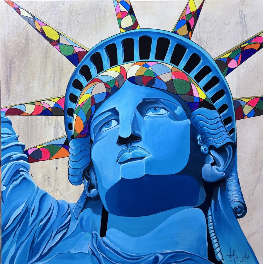 LIBERTY · Around The World Connected, Acrylic on canvas, 105 x 105 cm · Gemälde von Thomas Salamonski